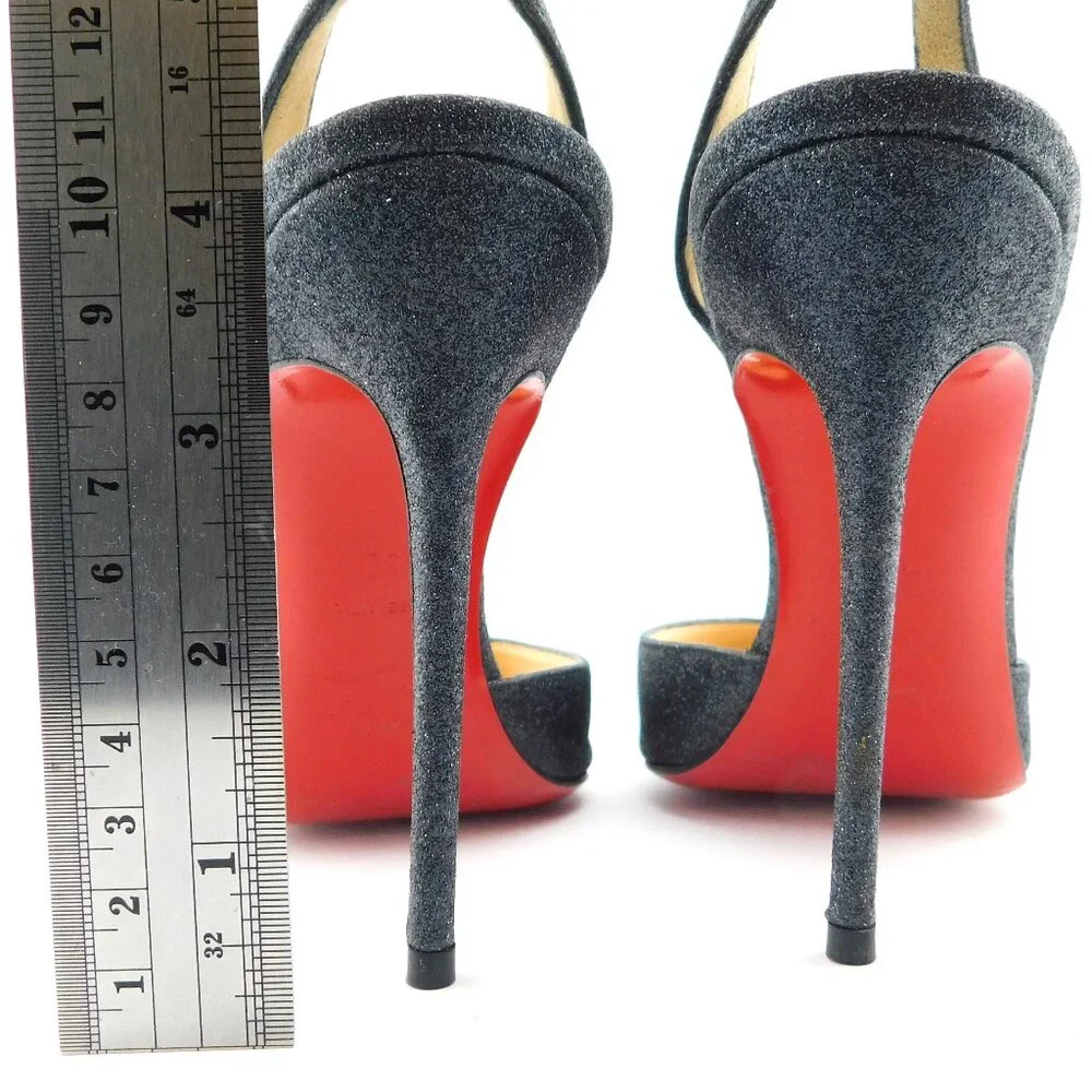CHRISTIAN LOUBOUTIN Black Sparkle Shimmer Glitter Sling Heel Pumps 38